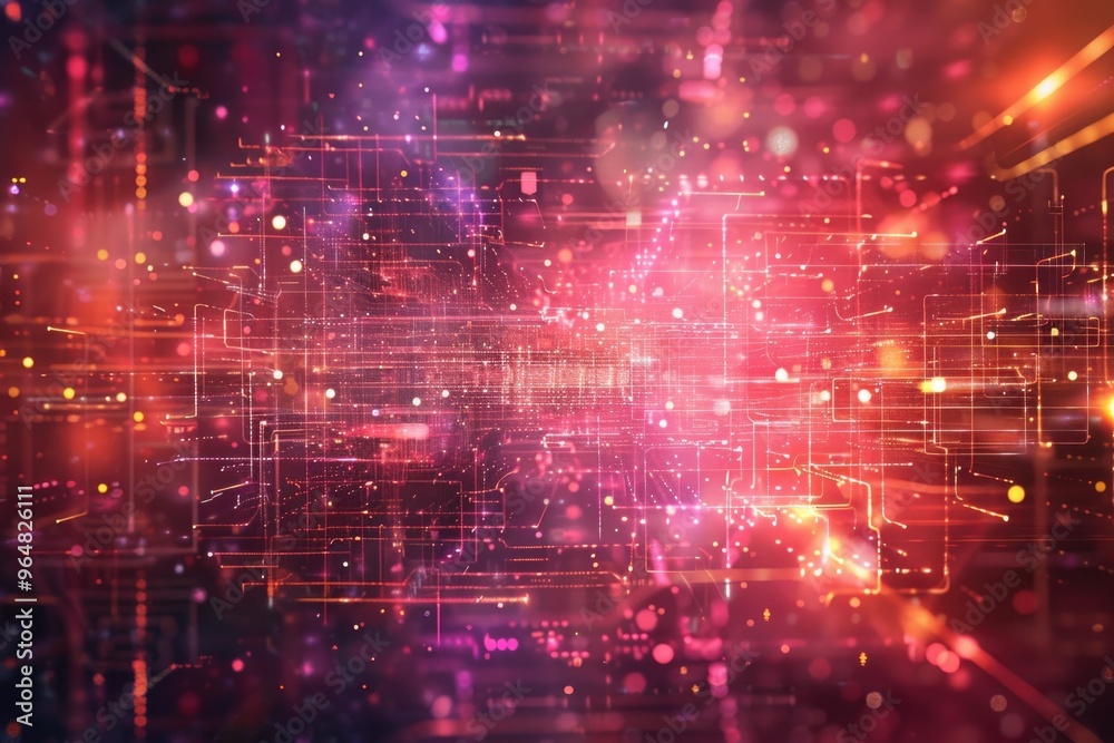 Poster A close-up of a computer circuit board with various electronic components and wires