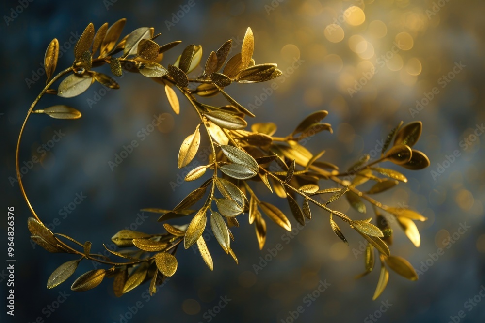 Poster a detailed view of a tree branch covered in green leaves, suitable for nature or environmental theme
