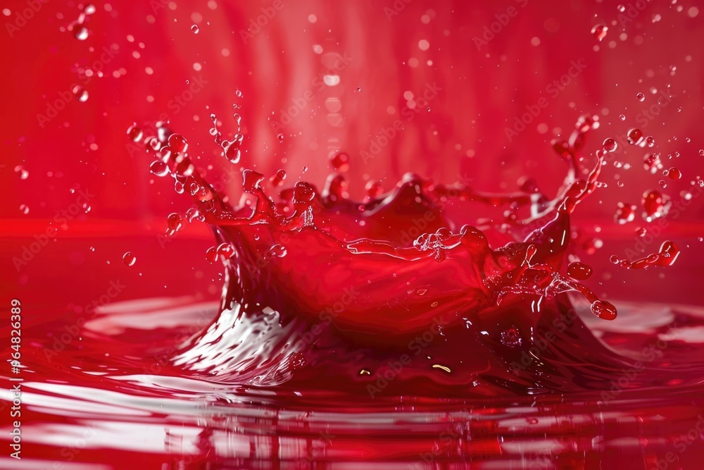 Poster A close-up shot of a splash of water on a red surface, creating a vibrant and dynamic effect