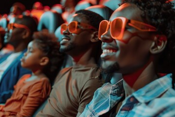 Obraz premium A group of people sitting in a movie theater, ready to watch a film