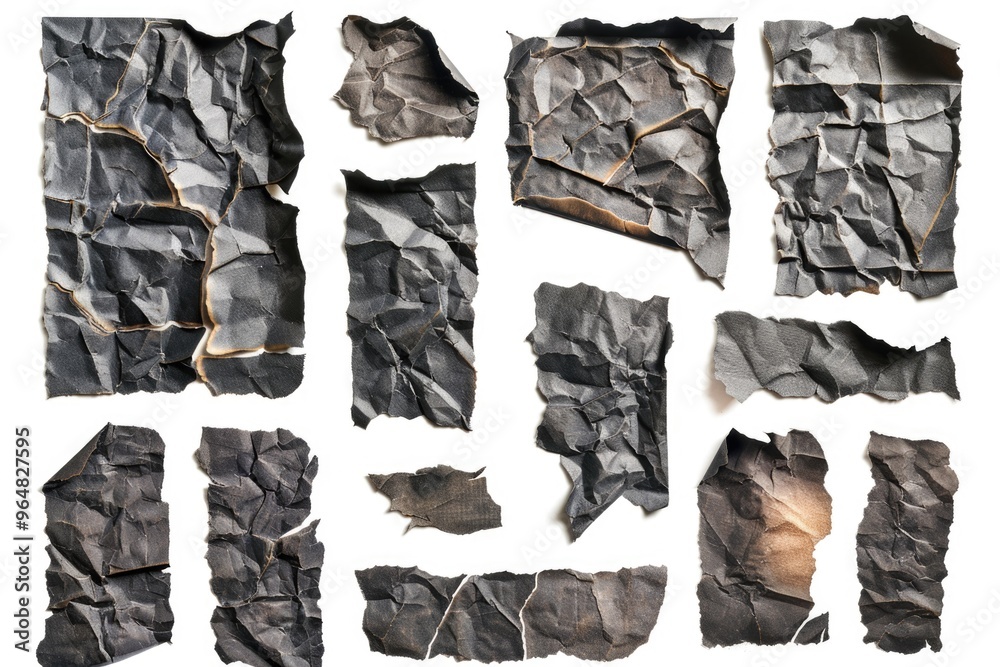 Aufkleber collection of torn paper pieces on a white background, useful for representing chaos or disorganizat