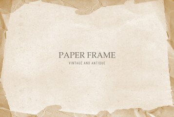 Decorative frame made from scraps of old crumpled torn paper. Aesthetic vintage background
