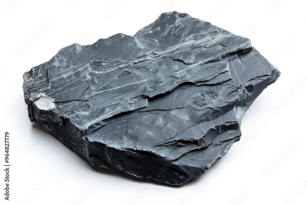 Poster a close-up shot of a piece of black rock on a white surface, perfect for use in design projects or p