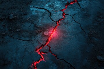 Crack in the Ground with Red Light