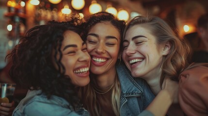 Group of friends showing happiness and camaraderie, perfect for social media posts or advertisements about female friendship and community