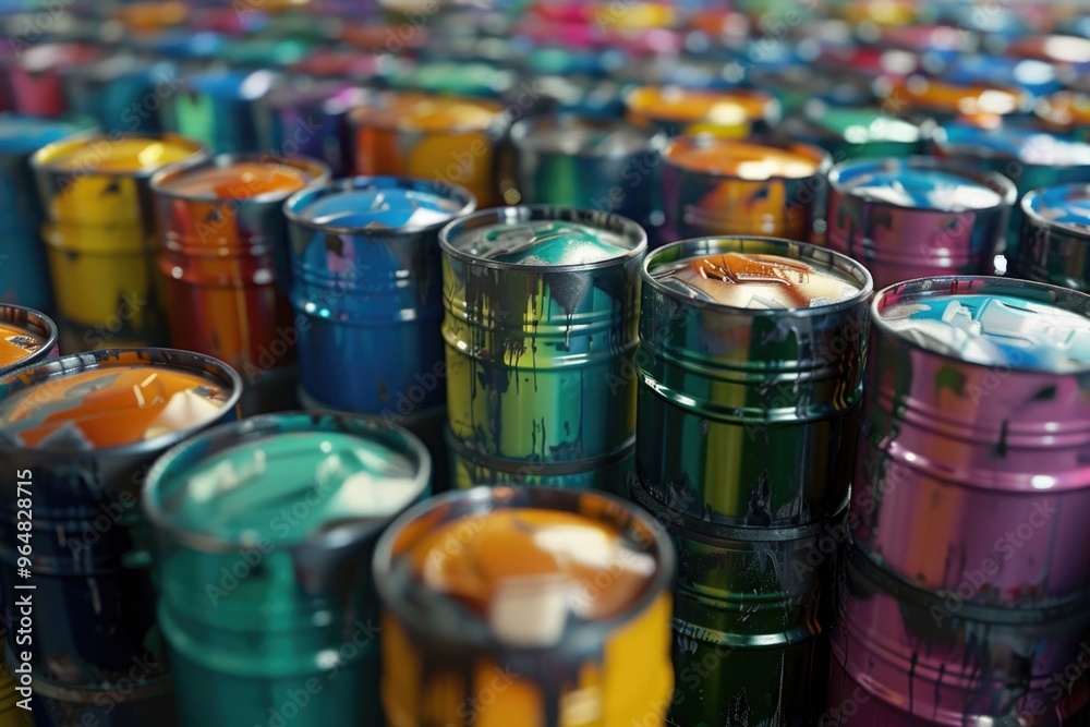 Poster a collection of colorful barrels placed side by side