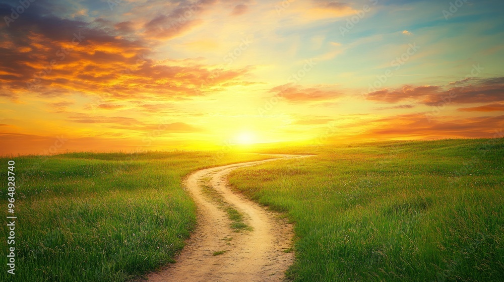 Wall mural Golden Sunset Over a Winding Path