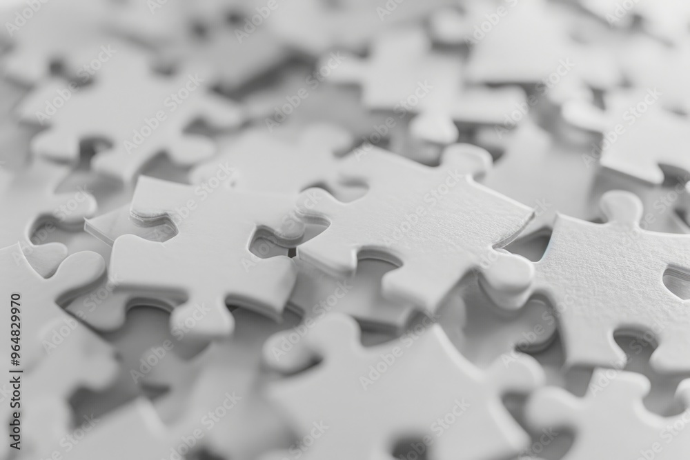 Aufkleber a collection of white puzzle pieces stacked on a flat surface, ready for assembly or display