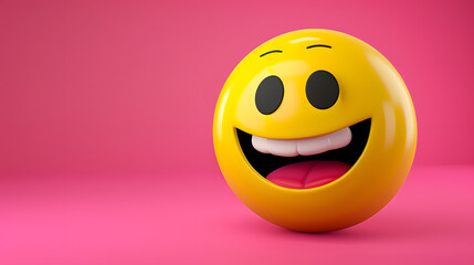 Fototapeta premium Joyful eyes and mouth emoji expression on pink background