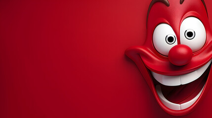 Fototapeta premium Joyful eyes and mouth emoji expression on red background