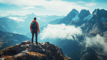 Person looking out at the horizon from a mountain peak, ready for new challenges