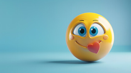 Fototapeta premium Loving eyes and mouth emoji expression on blue background