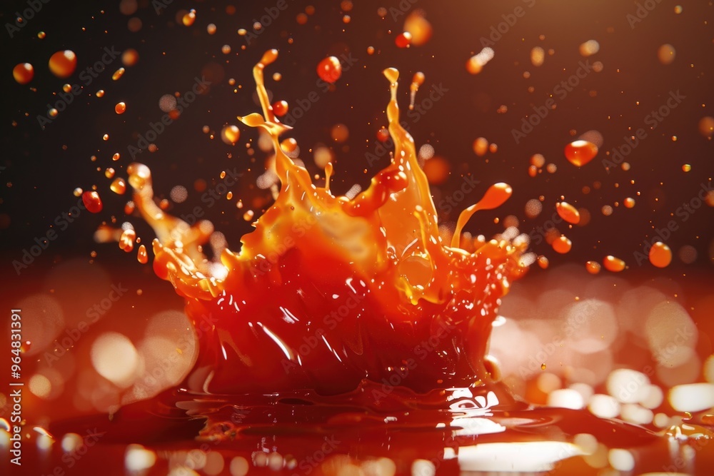 Poster A small amount of liquid has been splashed onto a bright red surface, creating a striking visual effect
