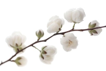 A branch with white flowers against a white sky