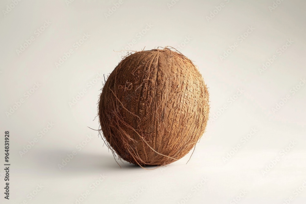 Wall mural Single coconut sitting on a plain white background