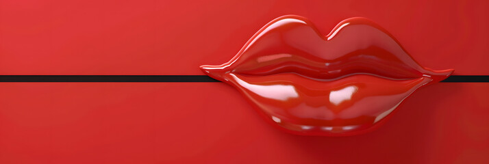 Loving eyes and mouth emoji expression on red background