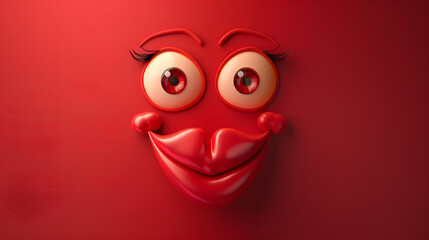 Obraz premium Loving eyes and mouth emoji expression on red background