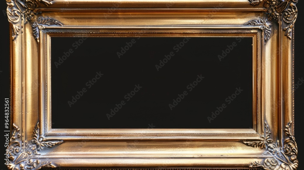 Poster a modern picture frame with a black background and a golden border