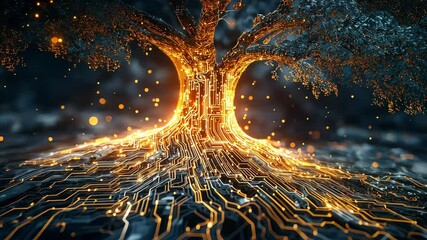 Glowing tree made of circuit board 