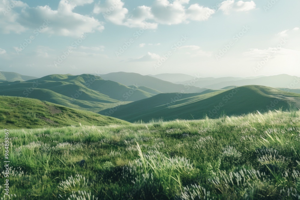 Aufkleber A scenic view of grassy field with distant mountains in the background