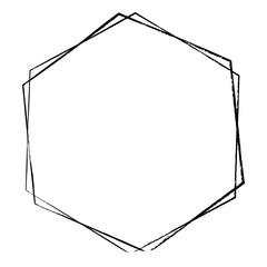 Hexagon grunge texture element frame border shape icon for decorative vintage doodle for design in vector illustration