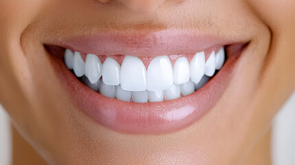 Obraz premium Symbolic Image for Dental Care and Oral Hygiene A Close-up of Perfectly White Teeth Brushed with Care Highlighting the Importance of Regular Dentist Visits and Mouth Health