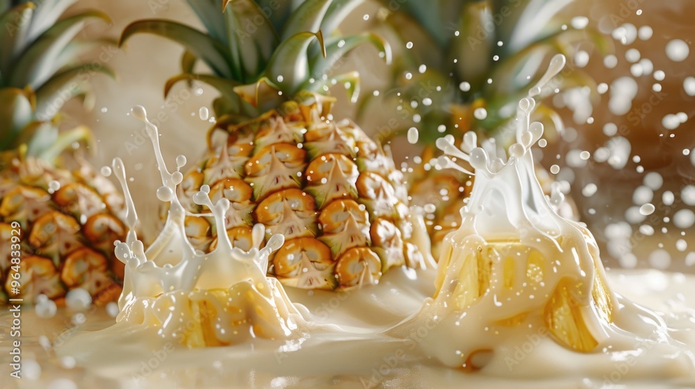 Poster a close-up view of a pineapple with water droplets on its surface