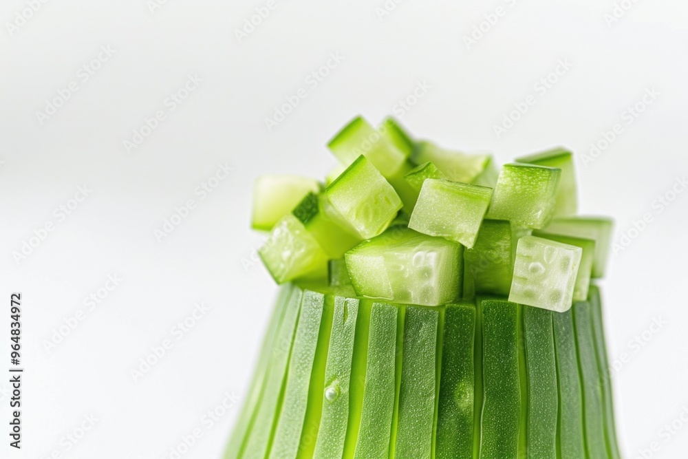 Poster a green vase filled with fresh cucumbers sitting on a table
