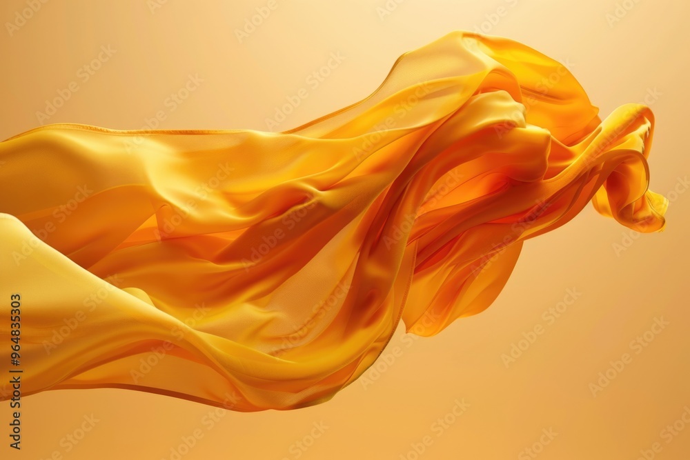 Poster a close-up of yellow fabric blowing in the breeze, great for use in lifestyle and still life photogr