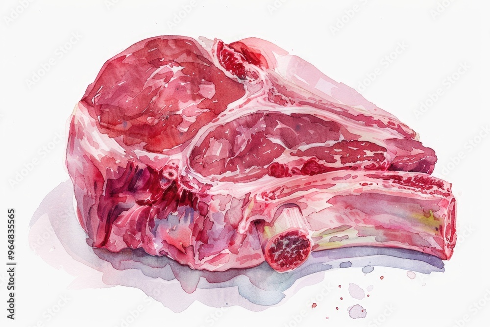 Poster A realistic watercolor illustration of a slice of meat, useful for food or culinary themed projects