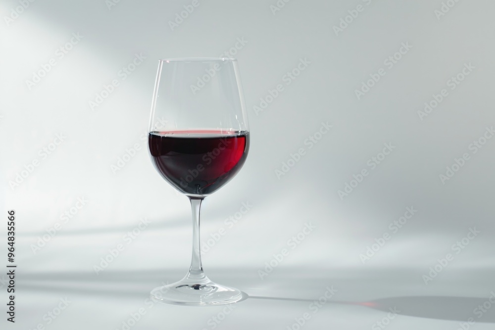 Poster a glass of red wine placed on a wooden table, ready for serving