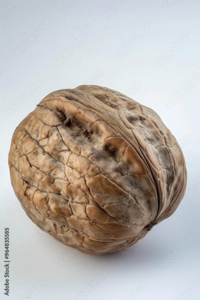 Poster a single walnut shell sitting on a white background