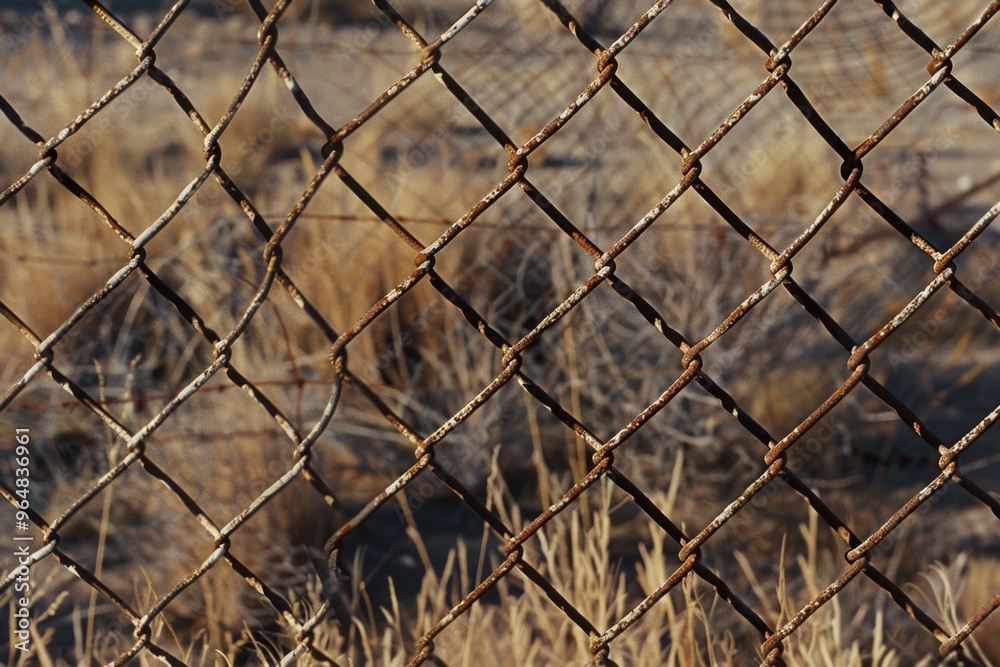 Poster A close-up view of a chain link fence with textured wire mesh