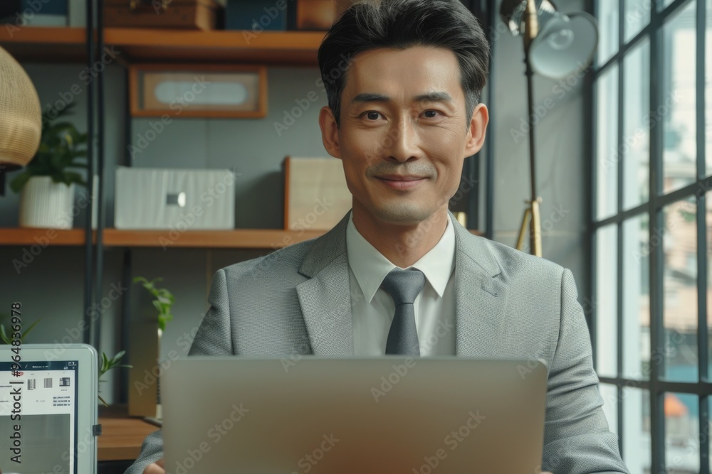 Aufkleber a person sitting in front of a laptop with a focused expression, possibly working or studying