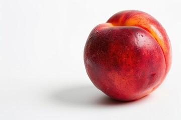 A single red apple sits on a white surface, perfect for food or still life photography