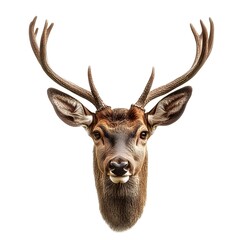 Naklejka premium Isolated deer head with prominent antlers, set on pure white