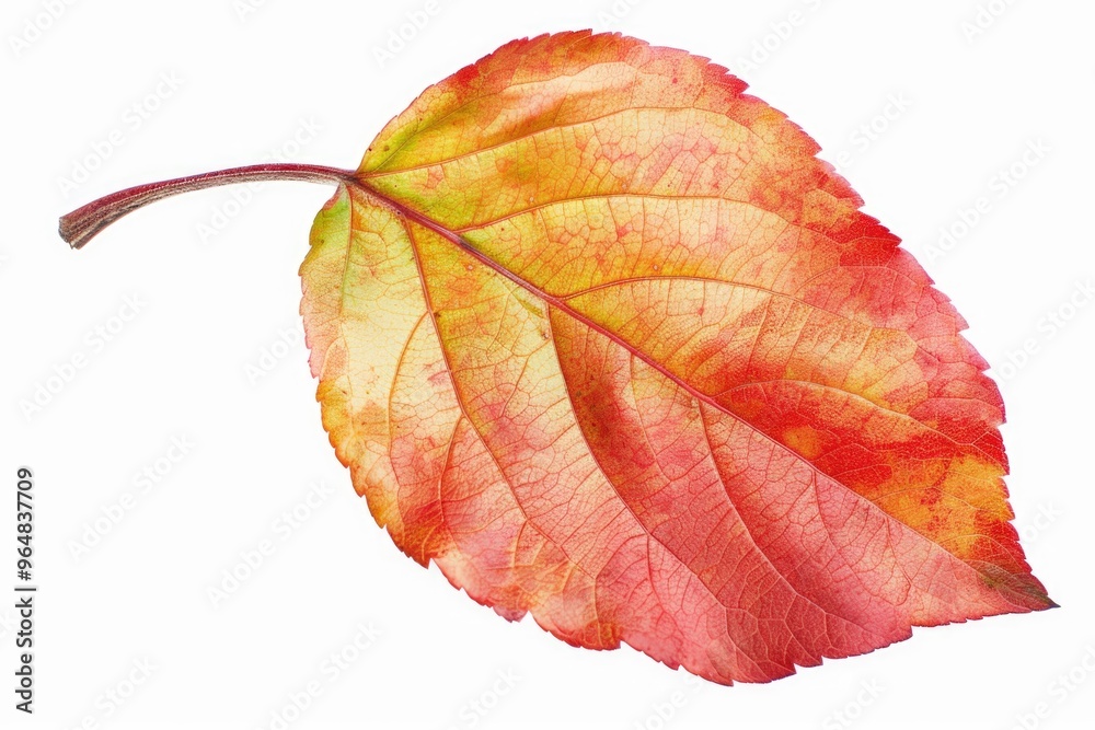 Poster A detailed view of a single leaf on a white background, suitable for use in designs where texture and color are important