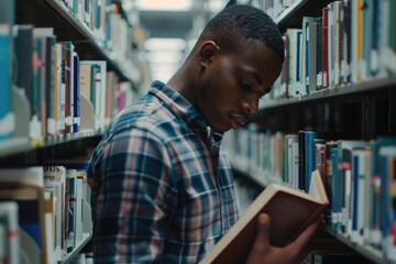 A person sitting in a quiet library, engrossed in a book