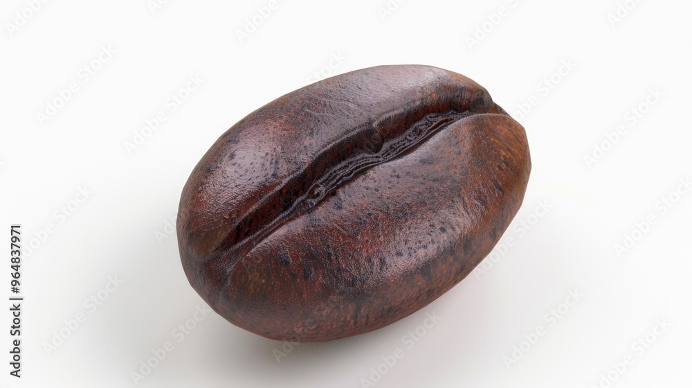 Poster a close-up image of a single coffee bean on a white surface