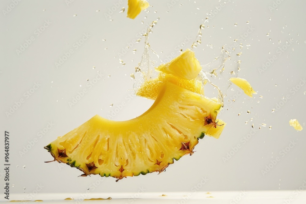 Poster a slice of fresh pineapple falls into the water, creating a splash