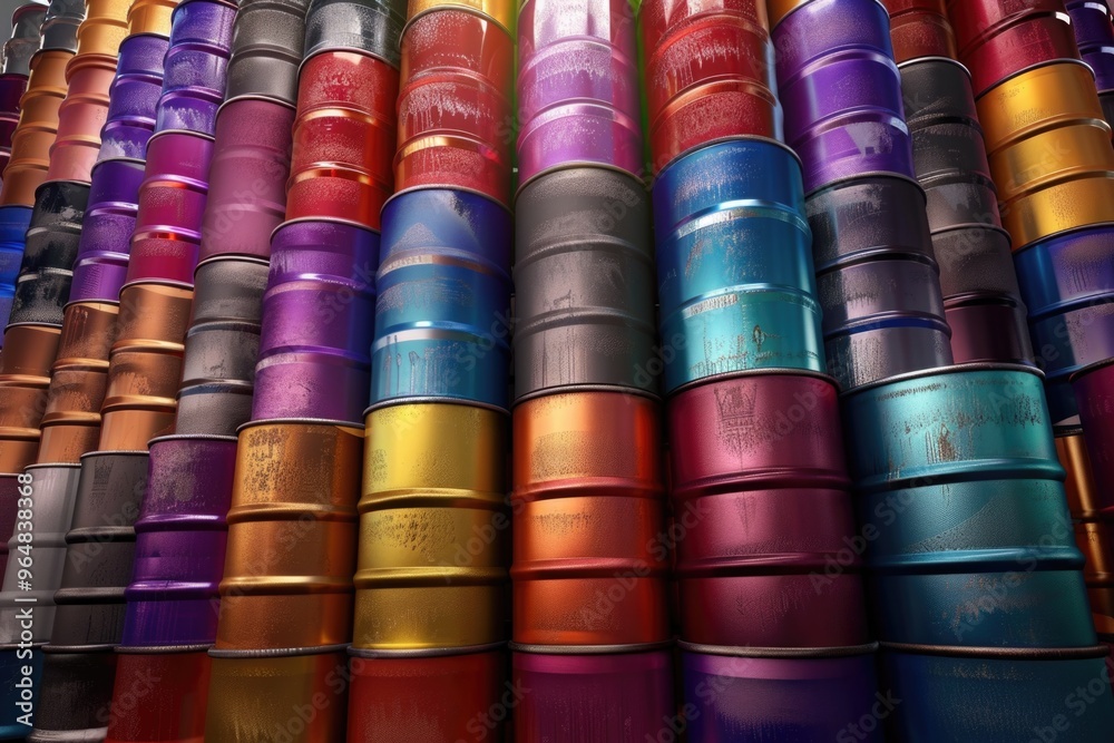 Poster a stack of brightly colored barrels arranged vertically