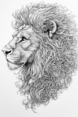 Obraz premium A vintage line art illustration of a lion in a majestic pose