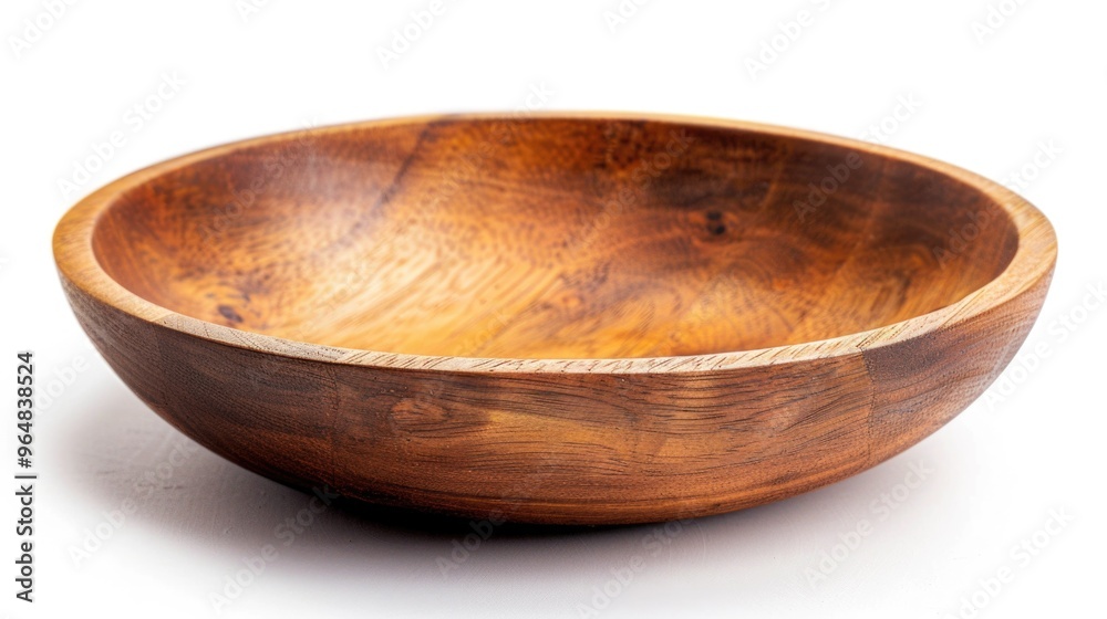 Poster simple still life image of a wooden bowl on a white background, ideal for use in lifestyle, design o