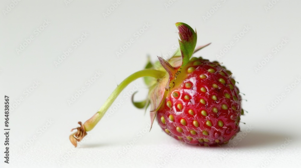 Poster a close-up shot of a single strawberry on a white surface