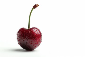 Fresh cherry with tiny water droplets, ideal for food, beverage or nature themed projects