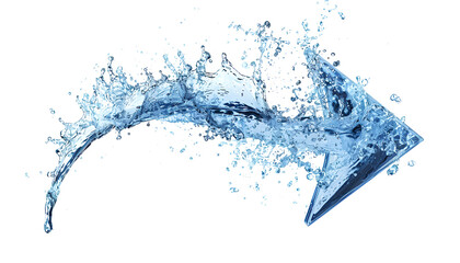 Curved arrow made of water splashes, isolated on a white background