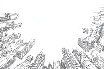 Drawing of a city's architectural design with detailed 3D renderings