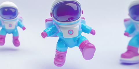 Cute little baby astronauts levitating in the air 3d render style character isolated on white background with copy space, banner template
