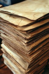 Naklejka premium Brown paper stack on wooden table