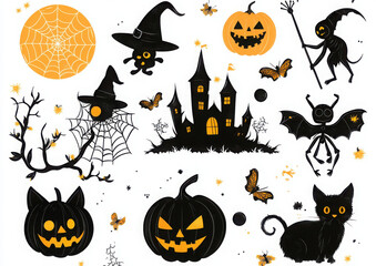Halloween, icon, collection, vector, black, orange
